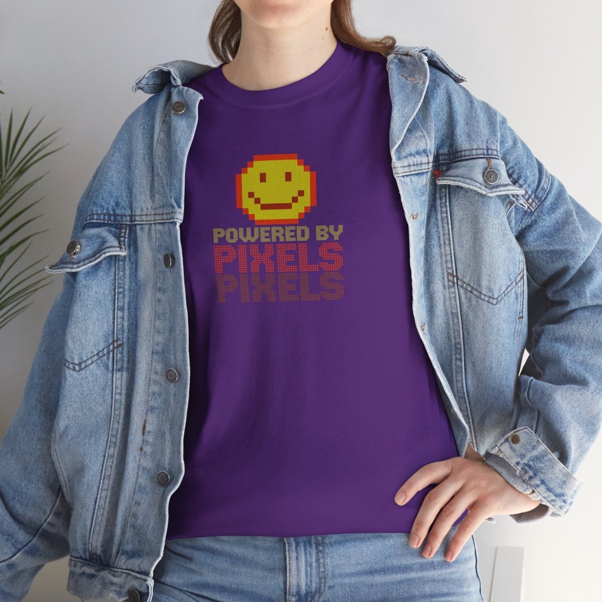 "Powered by Pixels" Unisex Tee: Retro Gamer Shirt, Cute Gaming Apparel, Gift for Gamers, Fun Graphic T-Shirt, Playful Pixelated Design CW - 2 Yellow Orange - AI Tee Hero