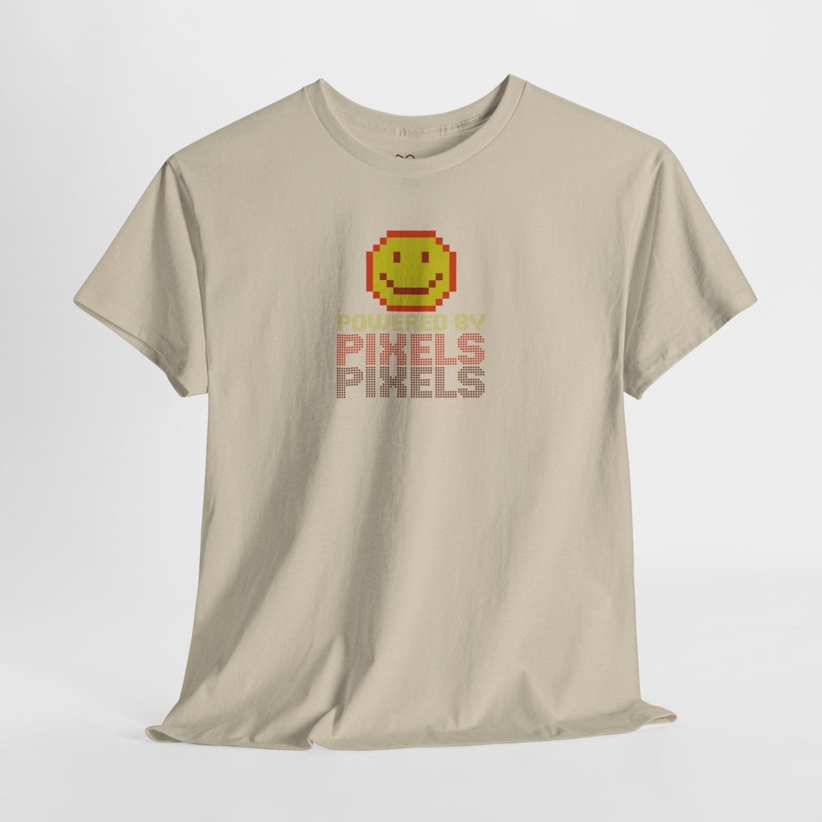 "Powered by Pixels" Unisex Tee: Retro Gamer Shirt, Cute Gaming Apparel, Gift for Gamers, Fun Graphic T-Shirt, Playful Pixelated Design CW - 2 Yellow Orange - AI Tee Hero