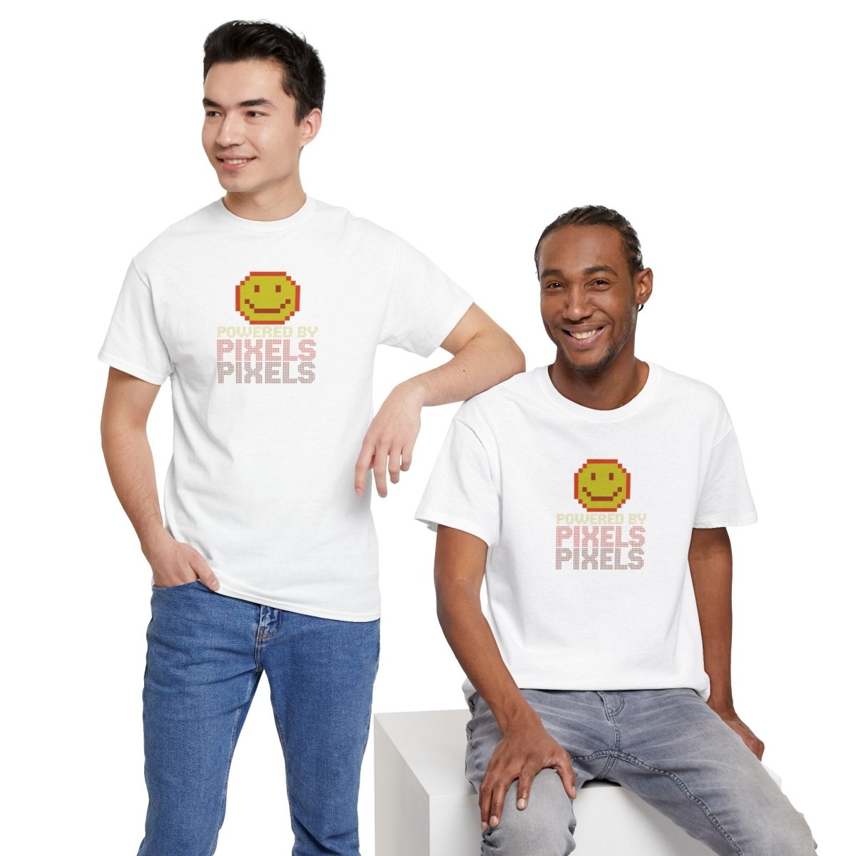 "Powered by Pixels" Unisex Tee: Retro Gamer Shirt, Cute Gaming Apparel, Gift for Gamers, Fun Graphic T-Shirt, Playful Pixelated Design CW - 2 Yellow Orange - AI Tee Hero