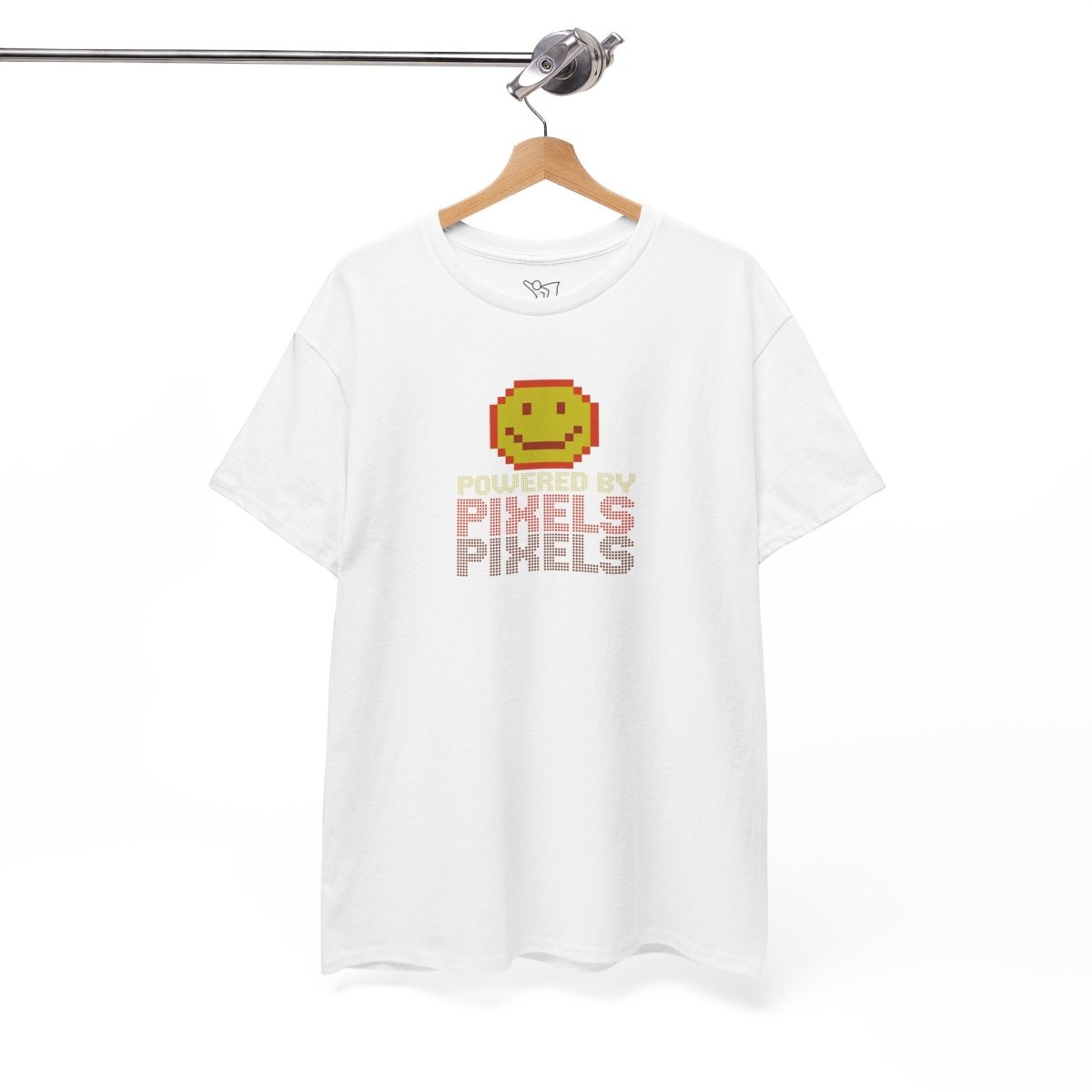 "Powered by Pixels" Unisex Tee: Retro Gamer Shirt, Cute Gaming Apparel, Gift for Gamers, Fun Graphic T-Shirt, Playful Pixelated Design CW - 2 Yellow Orange - AI Tee Hero