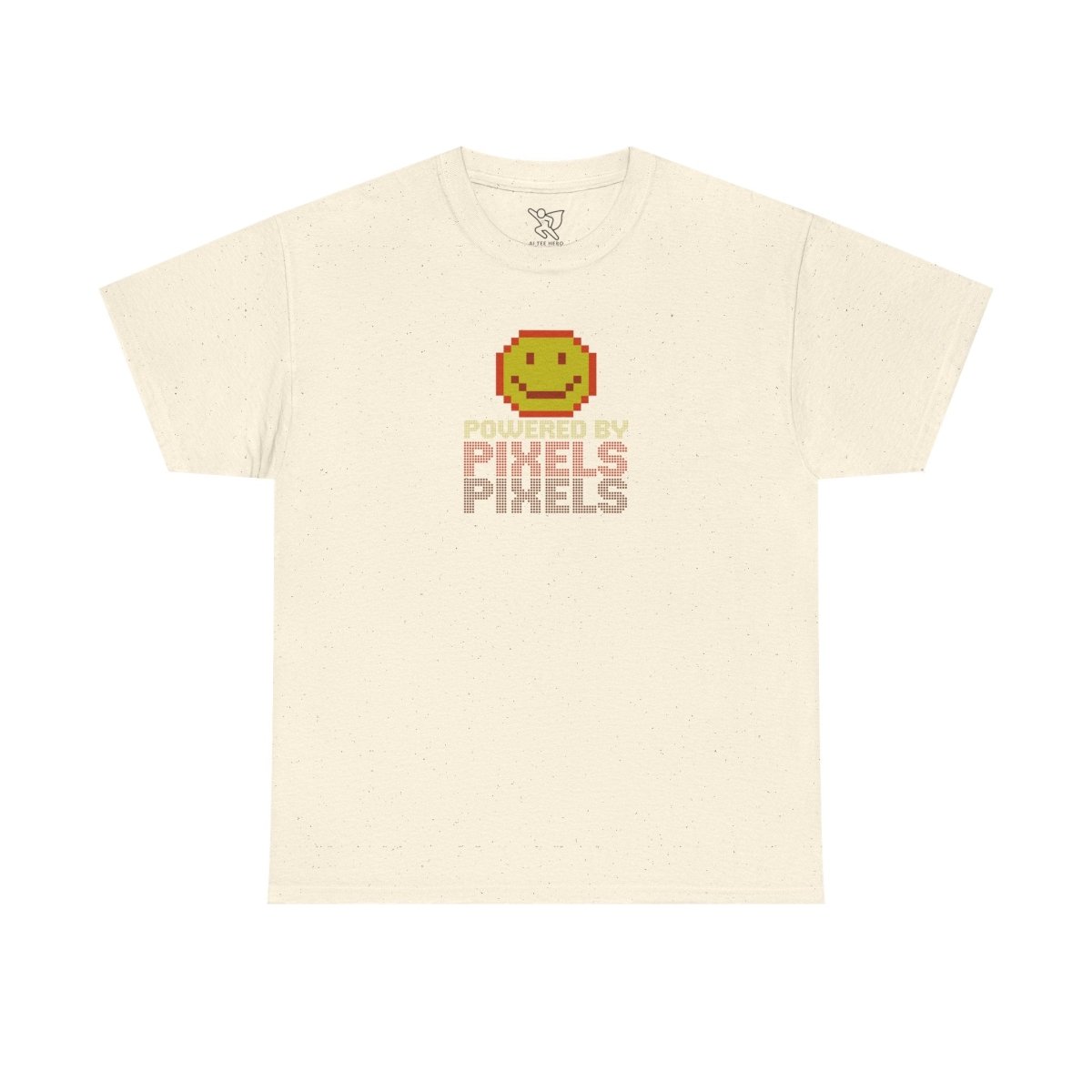 "Powered by Pixels" Unisex Tee: Retro Gamer Shirt, Cute Gaming Apparel, Gift for Gamers, Fun Graphic T-Shirt, Playful Pixelated Design CW - 2 Yellow Orange - AI Tee Hero
