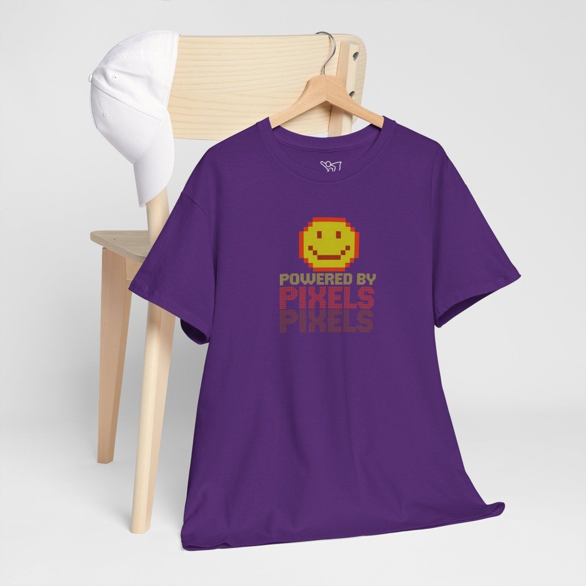 "Powered by Pixels" Unisex Tee: Retro Gamer Shirt, Cute Gaming Apparel, Gift for Gamers, Fun Graphic T-Shirt, Playful Pixelated Design CW - 2 Yellow Orange - AI Tee Hero