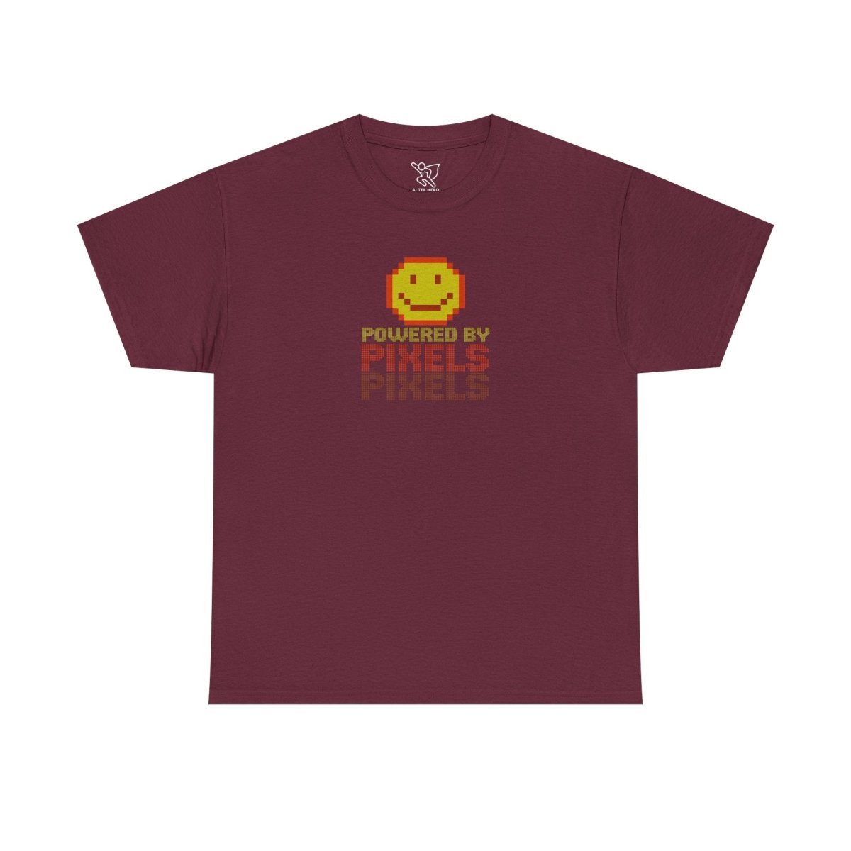 "Powered by Pixels" Unisex Tee: Retro Gamer Shirt, Cute Gaming Apparel, Gift for Gamers, Fun Graphic T-Shirt, Playful Pixelated Design CW - 2 Yellow Orange - AI Tee Hero