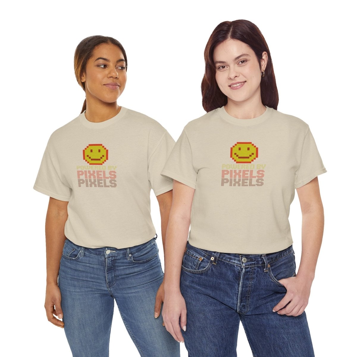 "Powered by Pixels" Unisex Tee: Retro Gamer Shirt, Cute Gaming Apparel, Gift for Gamers, Fun Graphic T-Shirt, Playful Pixelated Design CW - 2 Yellow Orange - AI Tee Hero