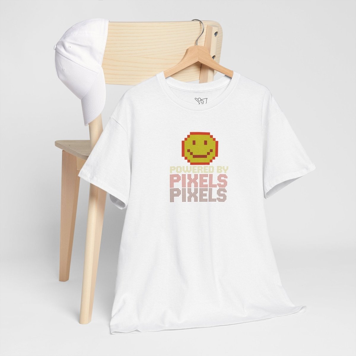 "Powered by Pixels" Unisex Tee: Retro Gamer Shirt, Cute Gaming Apparel, Gift for Gamers, Fun Graphic T-Shirt, Playful Pixelated Design CW - 2 Yellow Orange - AI Tee Hero
