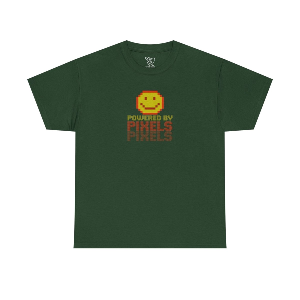"Powered by Pixels" Unisex Tee: Retro Gamer Shirt, Cute Gaming Apparel, Gift for Gamers, Fun Graphic T-Shirt, Playful Pixelated Design CW - 2 Yellow Orange - AI Tee Hero