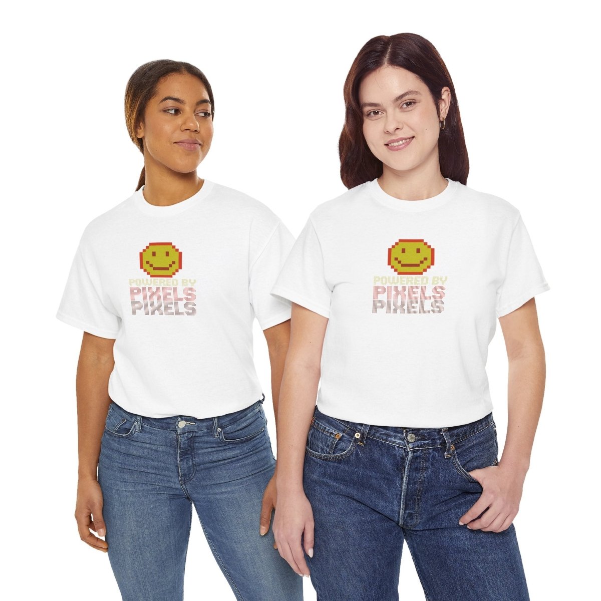 "Powered by Pixels" Unisex Tee: Retro Gamer Shirt, Cute Gaming Apparel, Gift for Gamers, Fun Graphic T-Shirt, Playful Pixelated Design CW - 2 Yellow Orange - AI Tee Hero