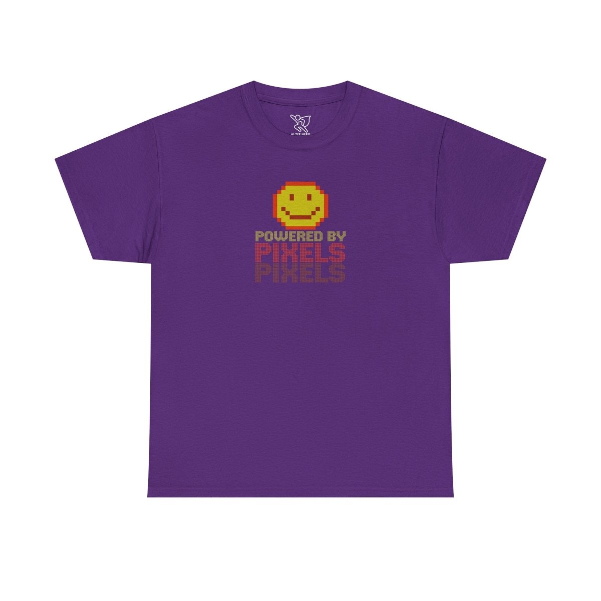 "Powered by Pixels" Unisex Tee: Retro Gamer Shirt, Cute Gaming Apparel, Gift for Gamers, Fun Graphic T-Shirt, Playful Pixelated Design CW - 2 Yellow Orange - AI Tee Hero