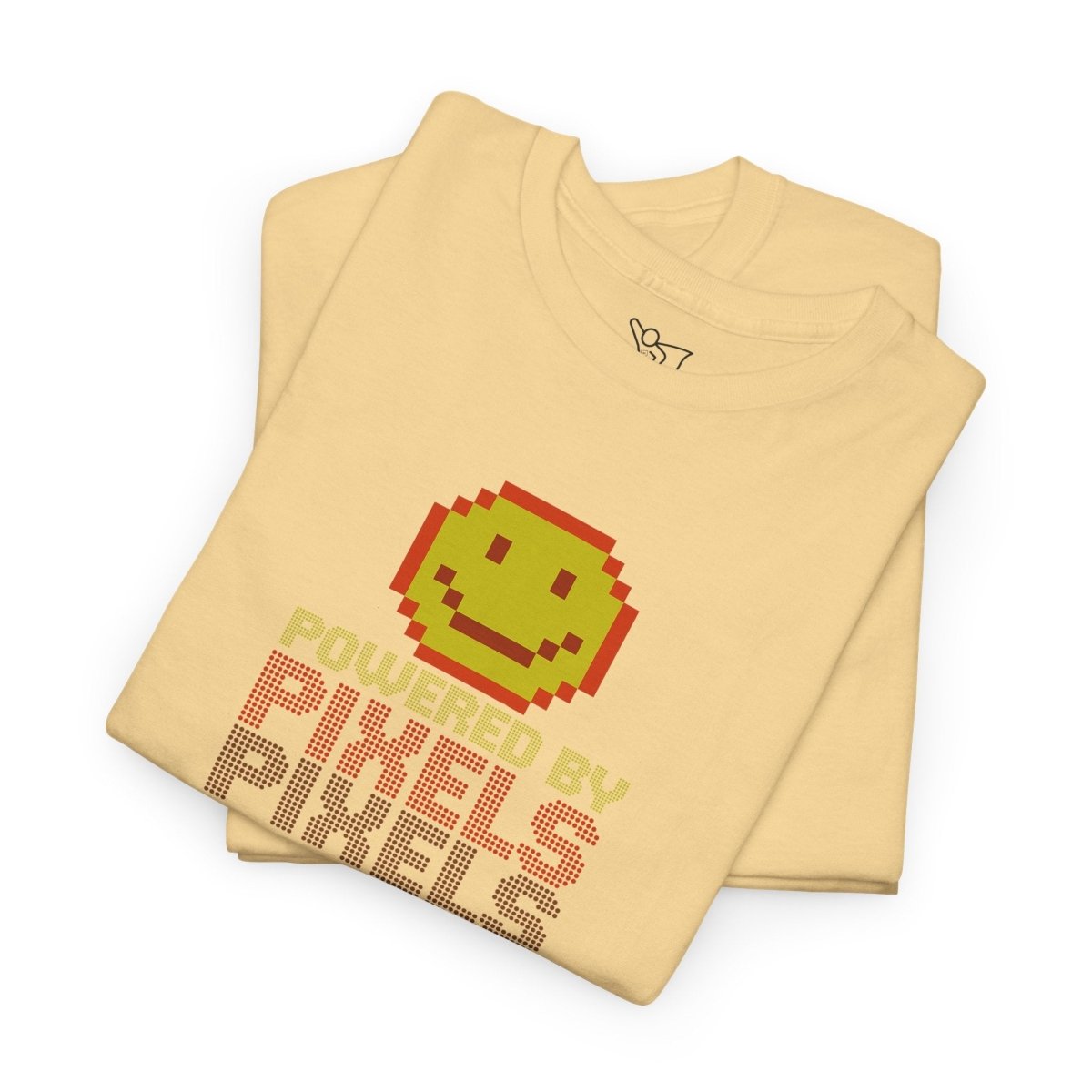 "Powered by Pixels" Unisex Tee: Retro Gamer Shirt, Cute Gaming Apparel, Gift for Gamers, Fun Graphic T-Shirt, Playful Pixelated Design CW - 2 Yellow Orange - AI Tee Hero