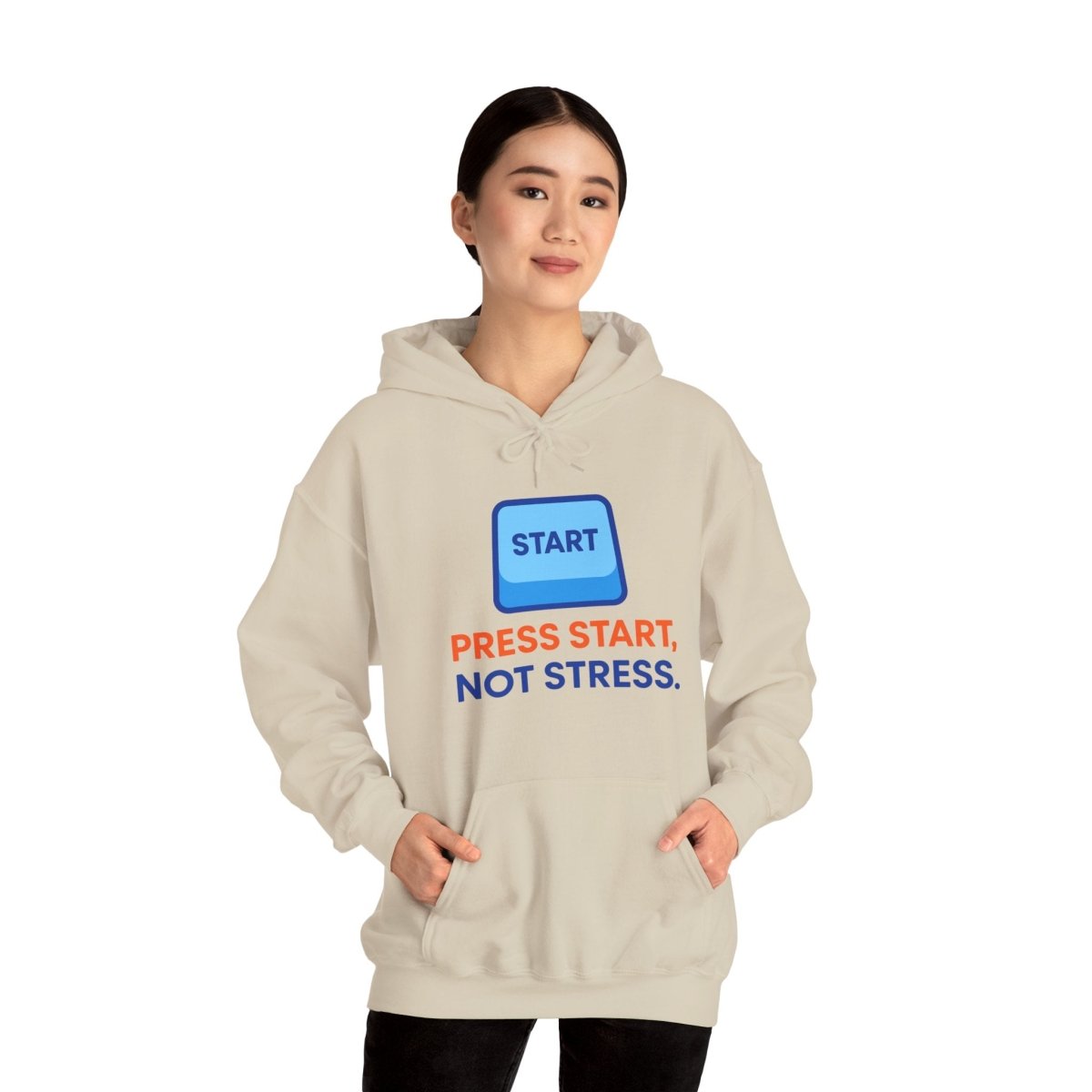 "Press Start, Not Stress" Unisex Hoodie - Comfortable Gaming Sweatshirt for Relaxation, Perfect for Stress Relief, Gifts, & Casual Wear - AI Tee Hero