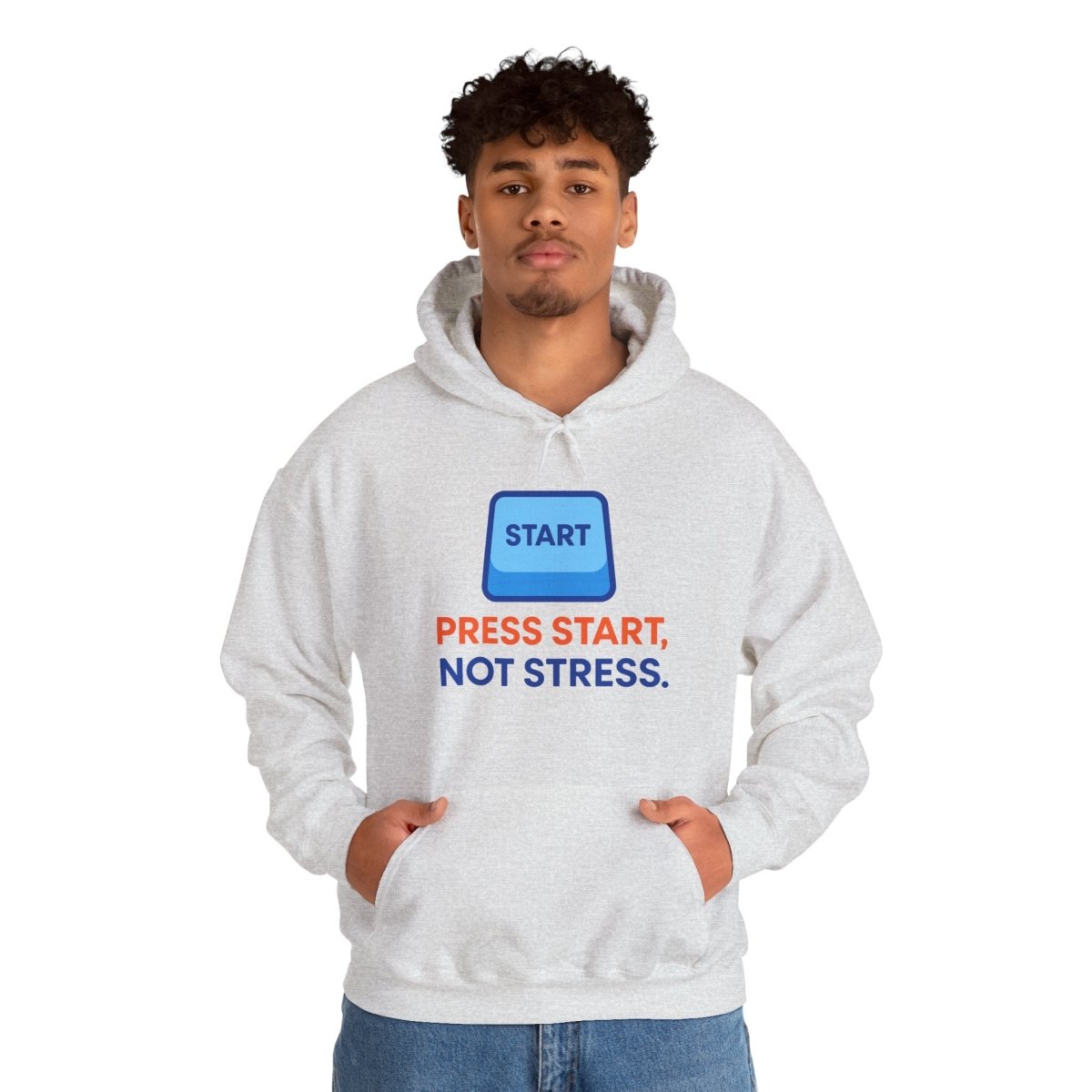 "Press Start, Not Stress" Unisex Hoodie - Comfortable Gaming Sweatshirt for Relaxation, Perfect for Stress Relief, Gifts, & Casual Wear - AI Tee Hero