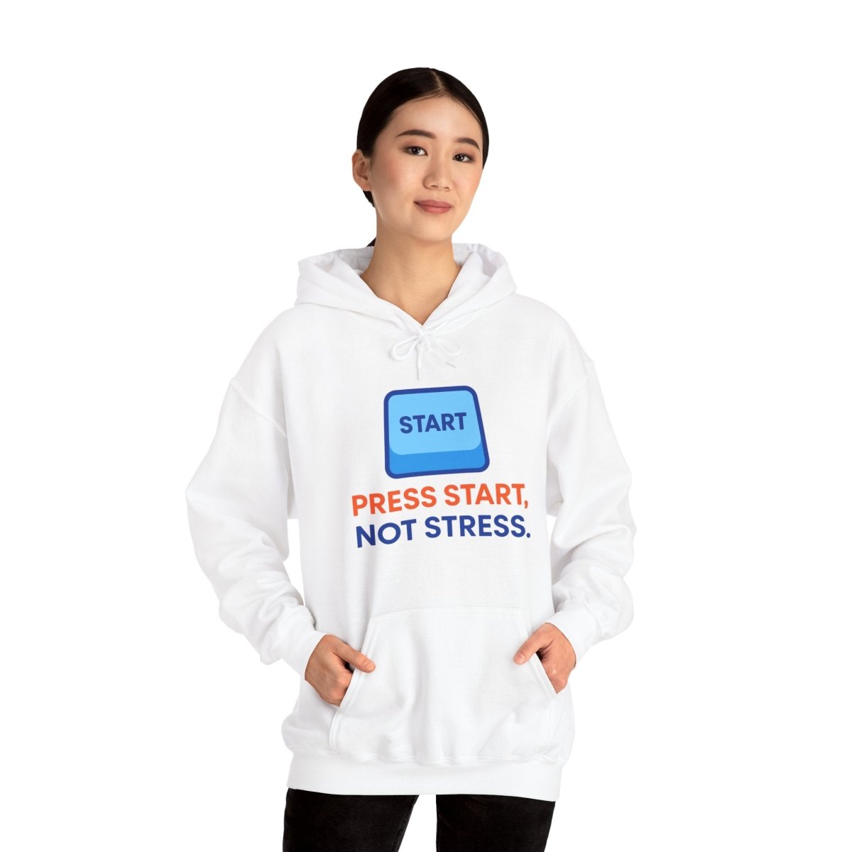"Press Start, Not Stress" Unisex Hoodie - Comfortable Gaming Sweatshirt for Relaxation, Perfect for Stress Relief, Gifts, & Casual Wear - AI Tee Hero