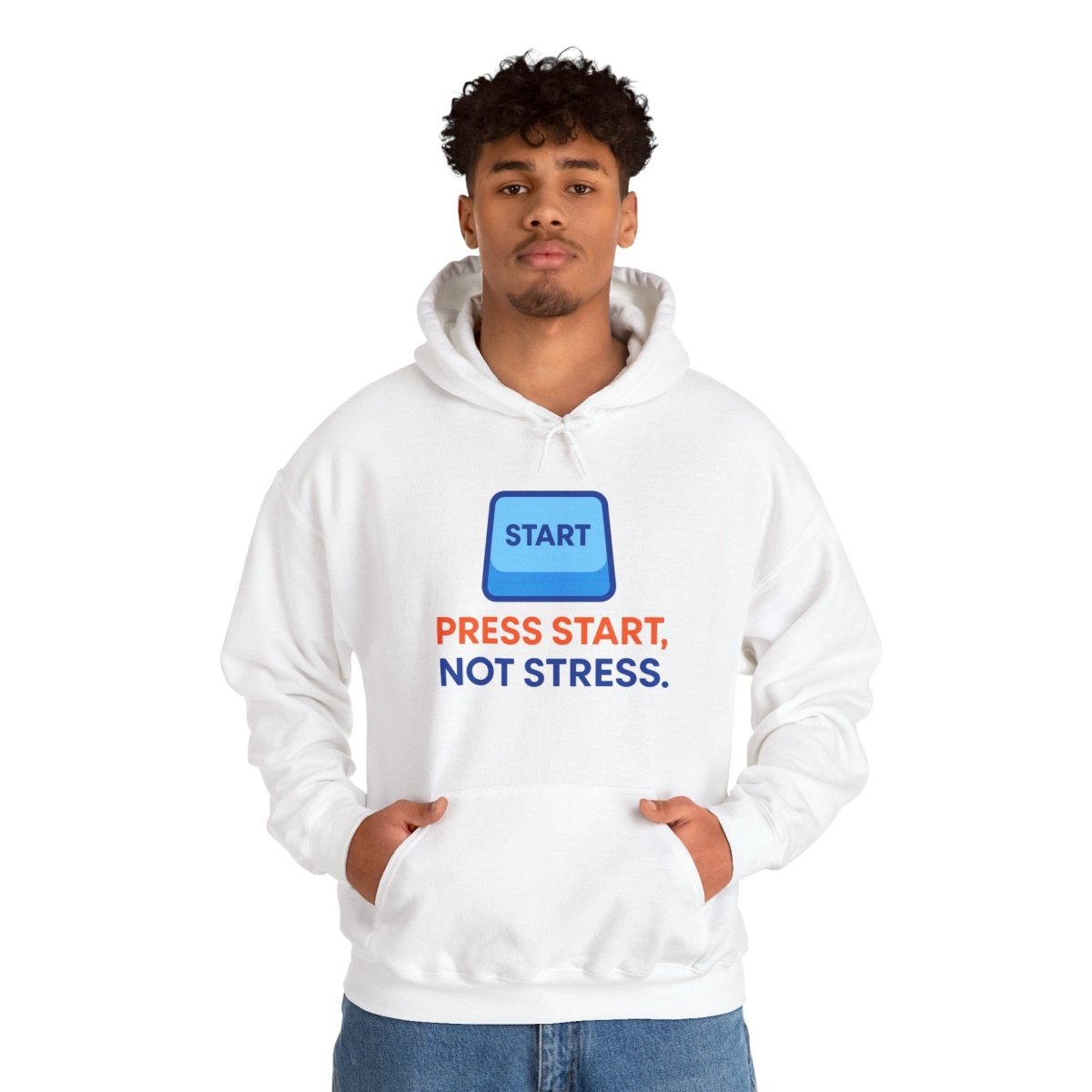 "Press Start, Not Stress" Unisex Hoodie - Comfortable Gaming Sweatshirt for Relaxation, Perfect for Stress Relief, Gifts, & Casual Wear - AI Tee Hero