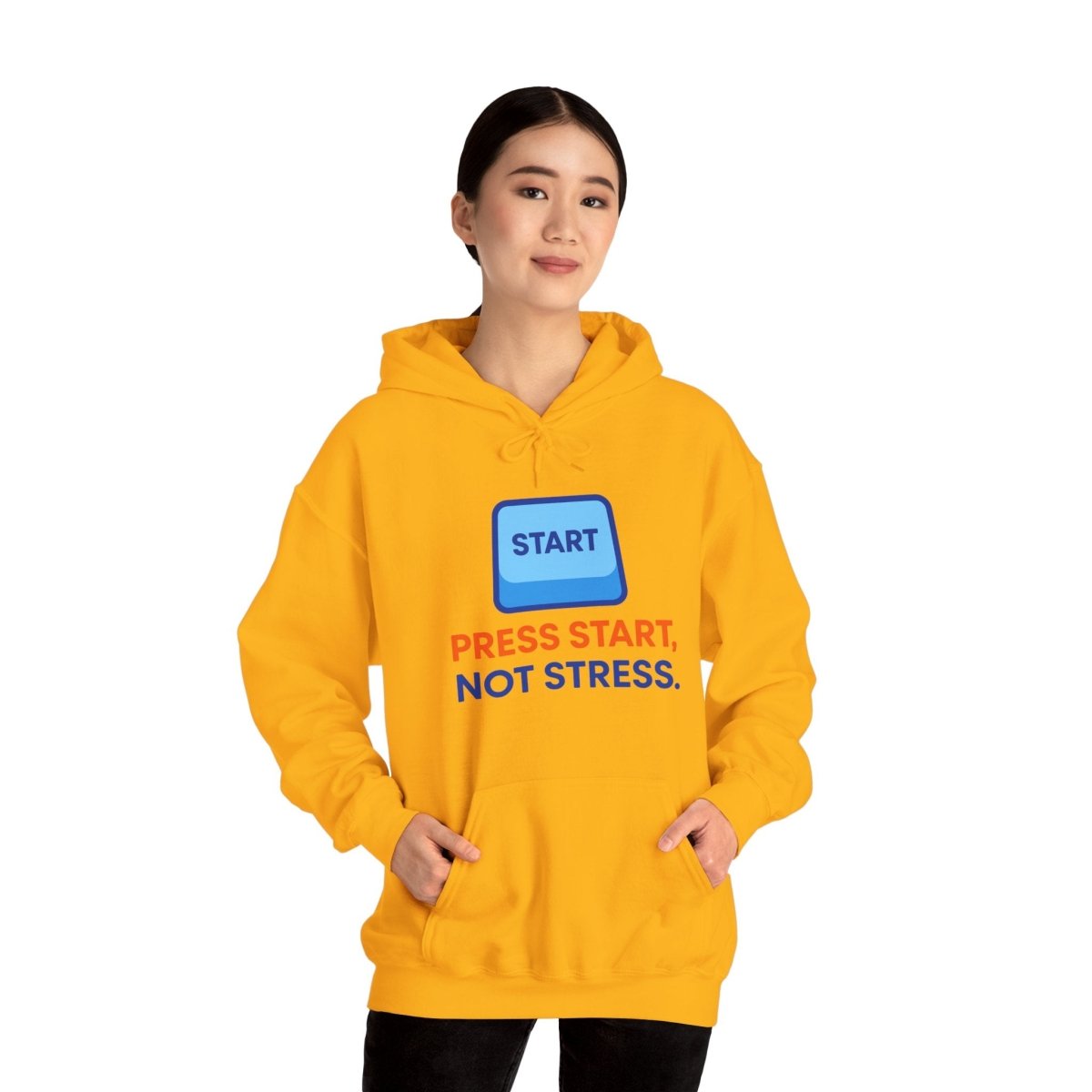 "Press Start, Not Stress" Unisex Hoodie - Comfortable Gaming Sweatshirt for Relaxation, Perfect for Stress Relief, Gifts, & Casual Wear - AI Tee Hero