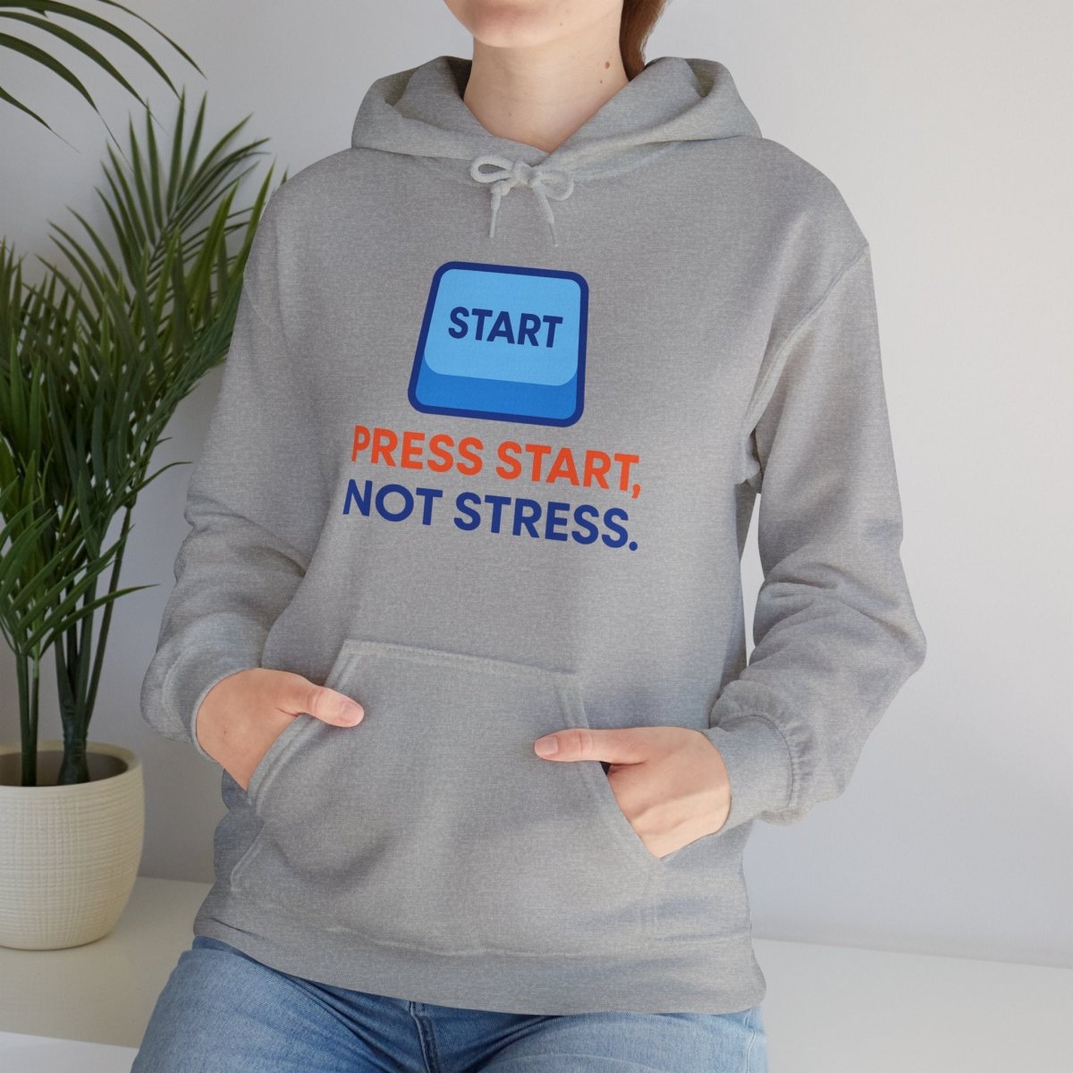 "Press Start, Not Stress" Unisex Hoodie - Comfortable Gaming Sweatshirt for Relaxation, Perfect for Stress Relief, Gifts, & Casual Wear - AI Tee Hero