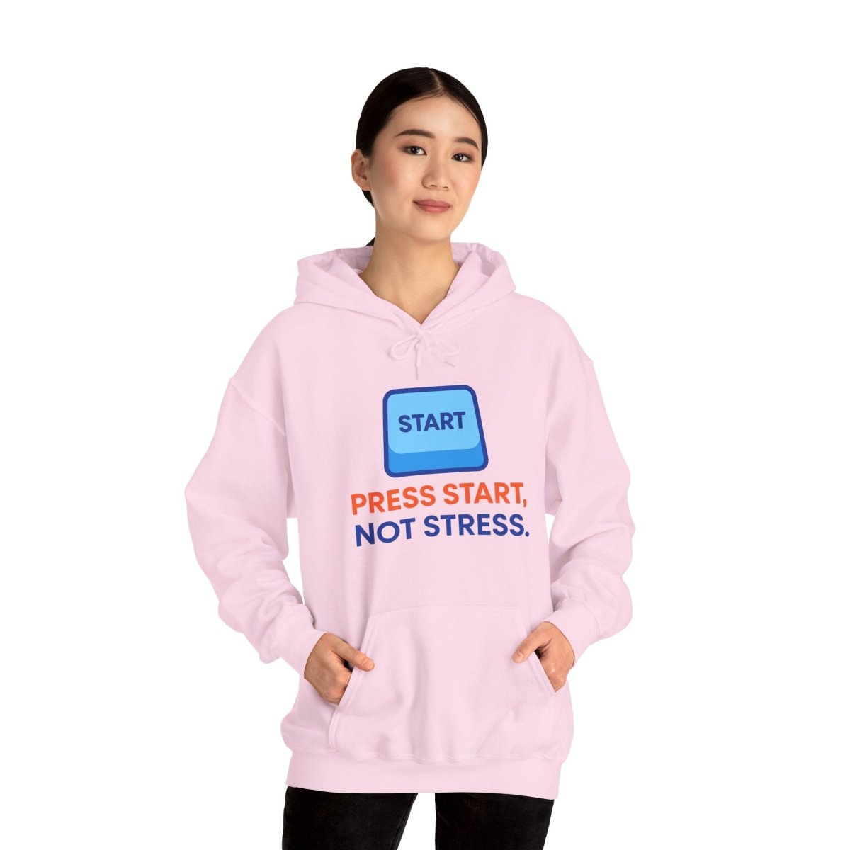 "Press Start, Not Stress" Unisex Hoodie - Comfortable Gaming Sweatshirt for Relaxation, Perfect for Stress Relief, Gifts, & Casual Wear - AI Tee Hero