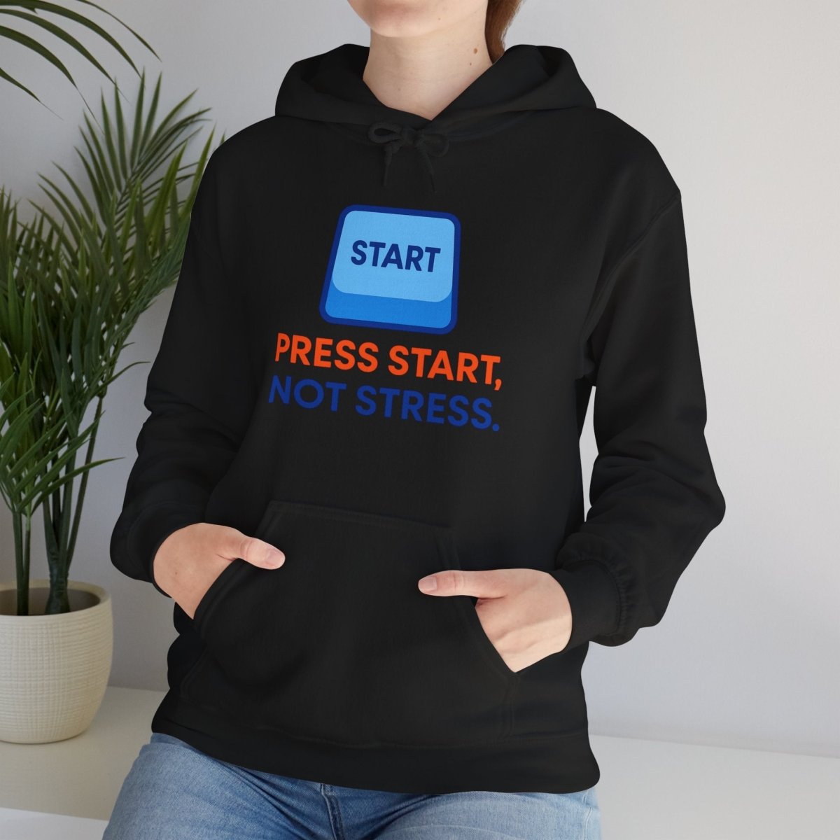 "Press Start, Not Stress" Unisex Hoodie - Comfortable Gaming Sweatshirt for Relaxation, Perfect for Stress Relief, Gifts, & Casual Wear - AI Tee Hero