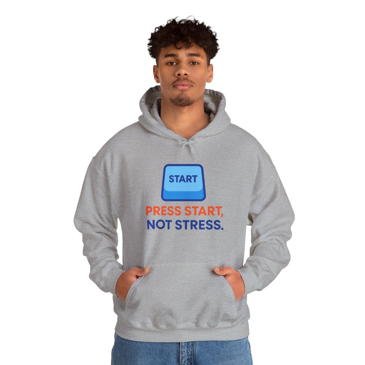 "Press Start, Not Stress" Unisex Hoodie - Comfortable Gaming Sweatshirt for Relaxation, Perfect for Stress Relief, Gifts, & Casual Wear - AI Tee Hero