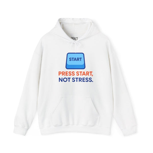 "Press Start, Not Stress" Unisex Hoodie - Comfortable Gaming Sweatshirt for Relaxation, Perfect for Stress Relief, Gifts, & Casual Wear - AI Tee Hero