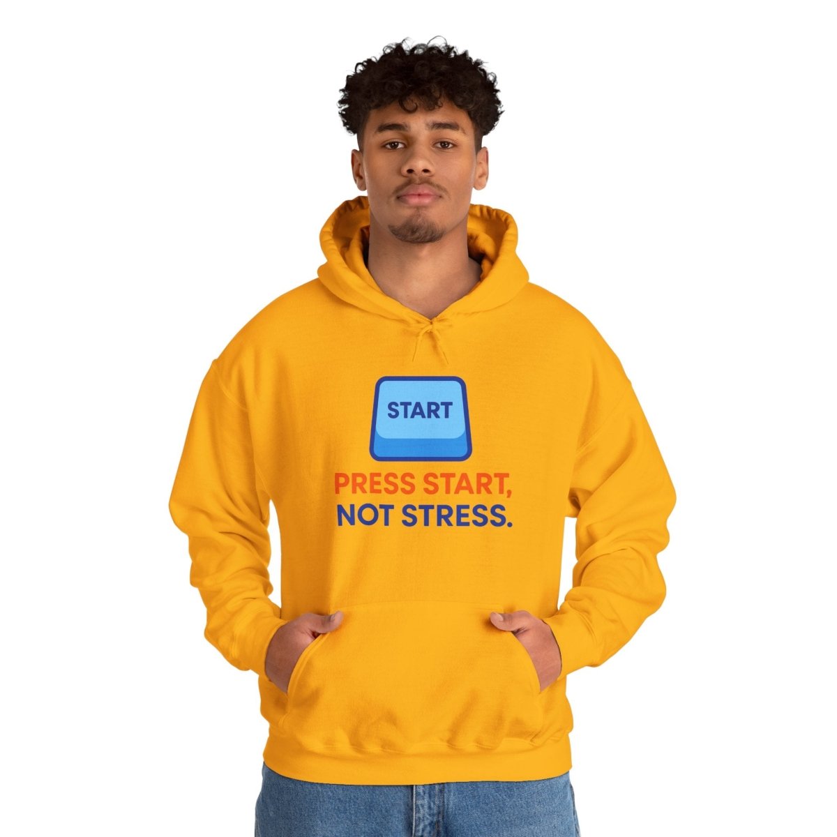 "Press Start, Not Stress" Unisex Hoodie - Comfortable Gaming Sweatshirt for Relaxation, Perfect for Stress Relief, Gifts, & Casual Wear - AI Tee Hero