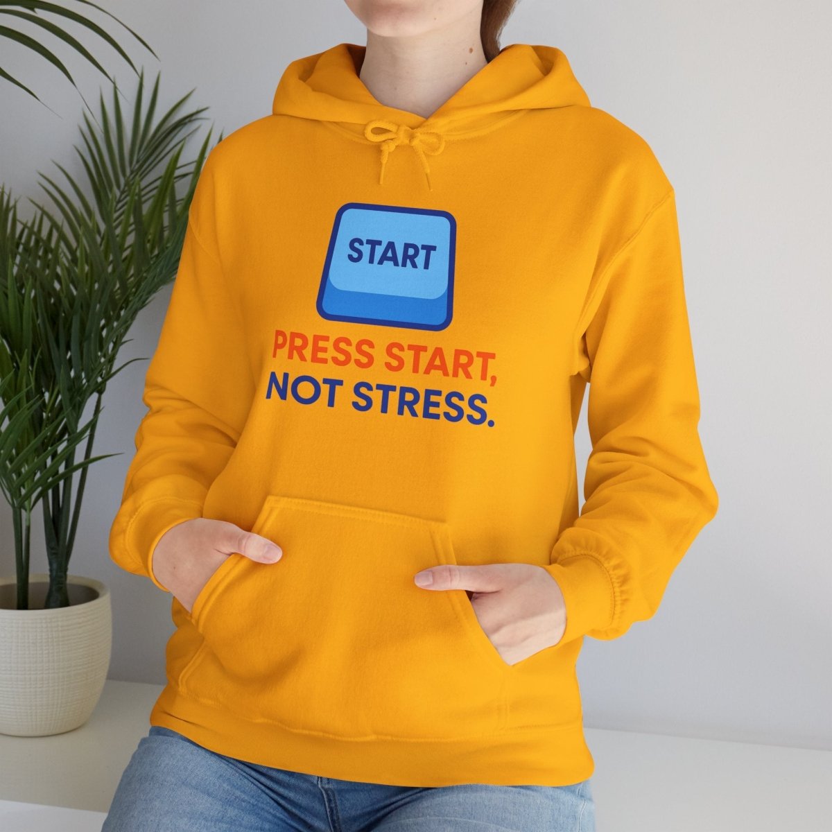 "Press Start, Not Stress" Unisex Hoodie - Comfortable Gaming Sweatshirt for Relaxation, Perfect for Stress Relief, Gifts, & Casual Wear - AI Tee Hero