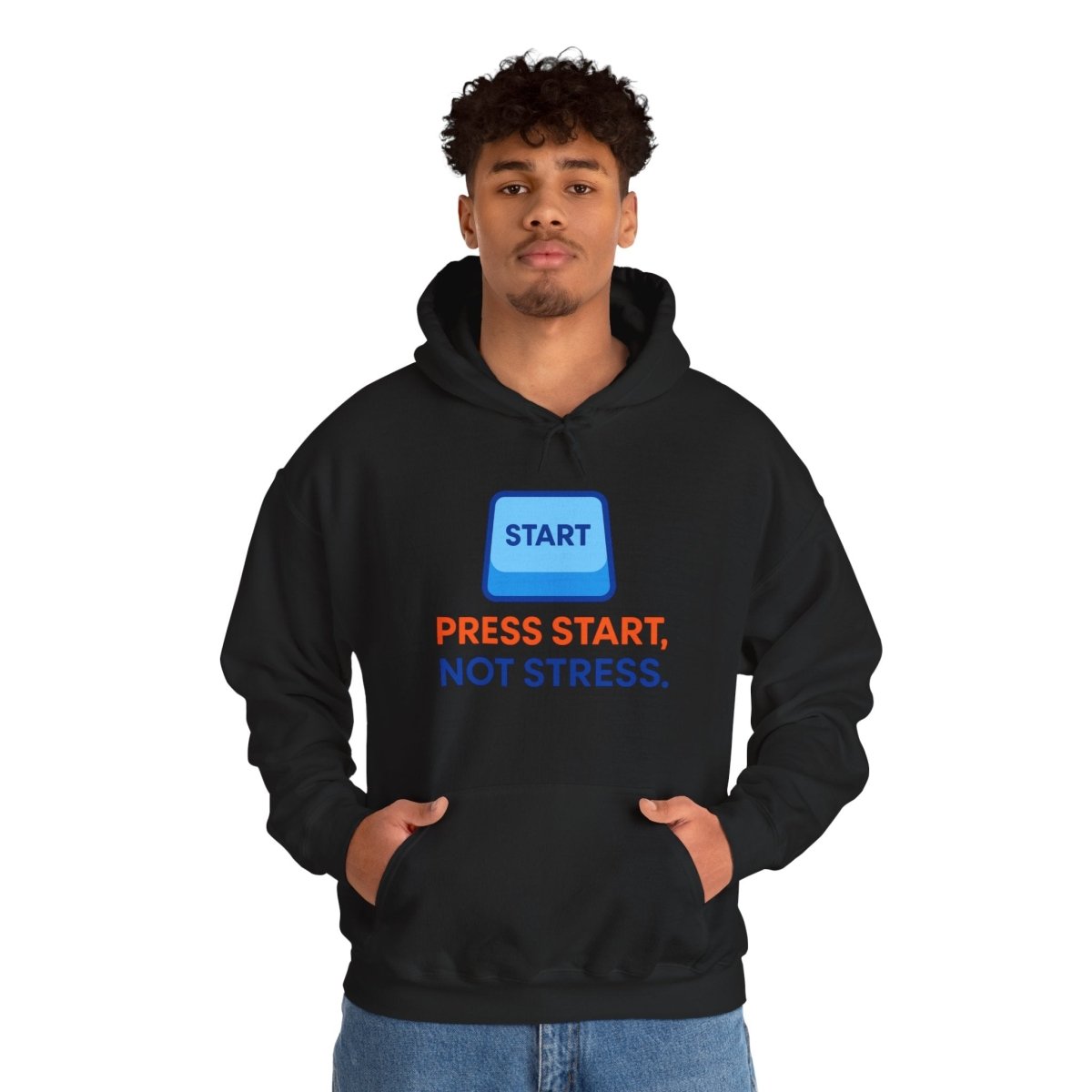"Press Start, Not Stress" Unisex Hoodie - Comfortable Gaming Sweatshirt for Relaxation, Perfect for Stress Relief, Gifts, & Casual Wear - AI Tee Hero