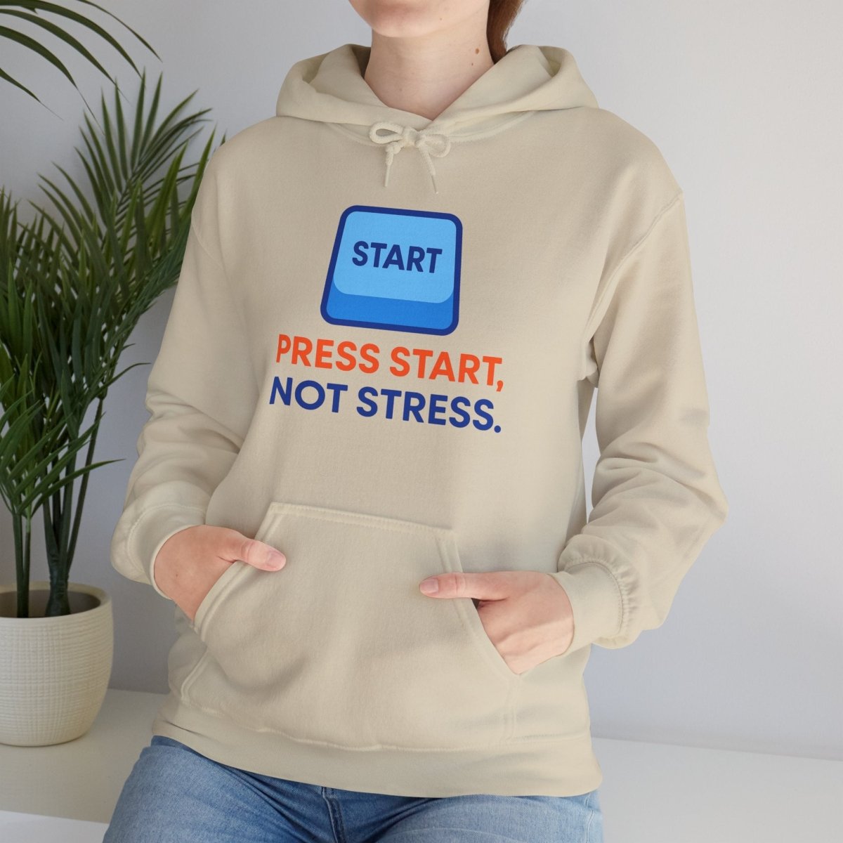 "Press Start, Not Stress" Unisex Hoodie - Comfortable Gaming Sweatshirt for Relaxation, Perfect for Stress Relief, Gifts, & Casual Wear - AI Tee Hero