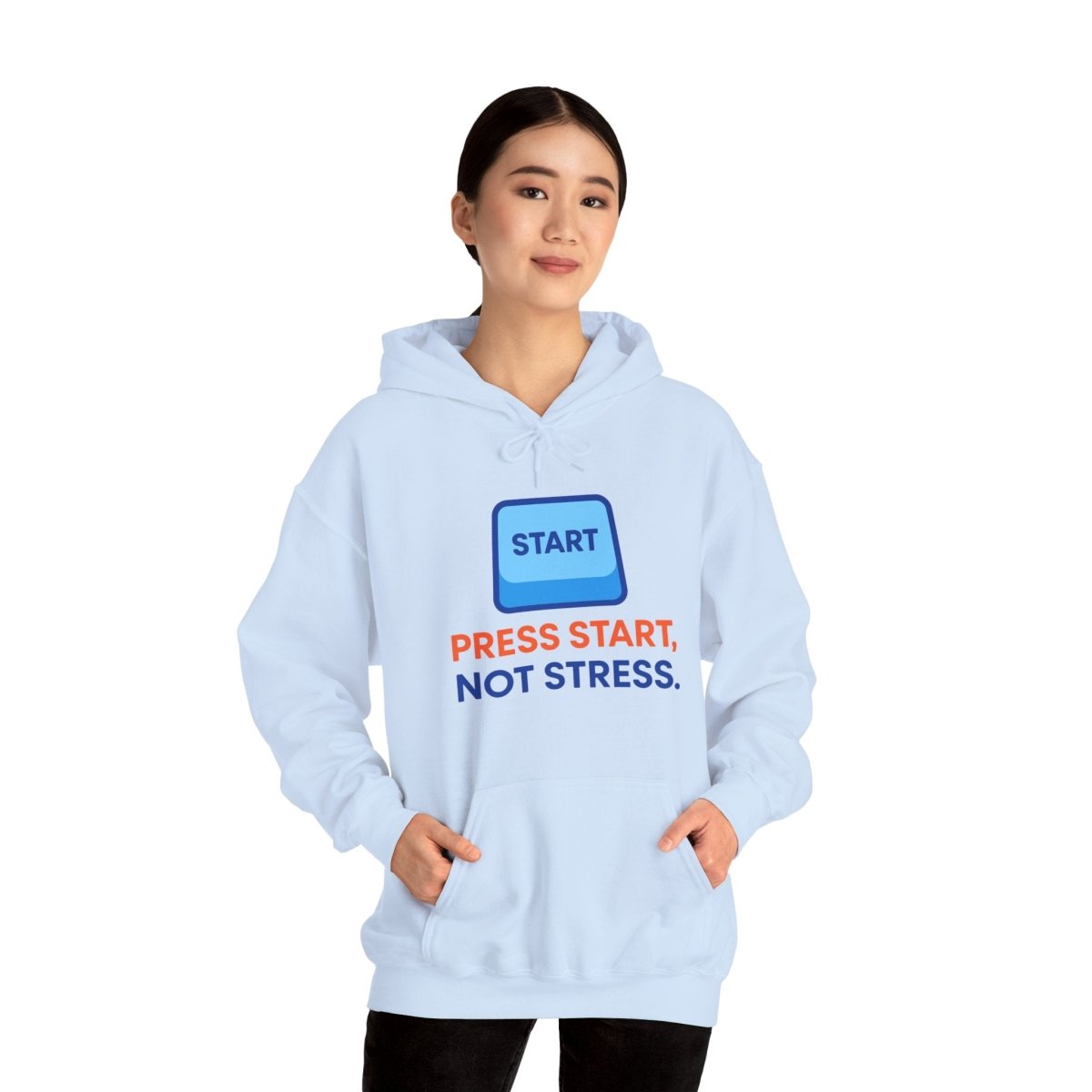 "Press Start, Not Stress" Unisex Hoodie - Comfortable Gaming Sweatshirt for Relaxation, Perfect for Stress Relief, Gifts, & Casual Wear - AI Tee Hero