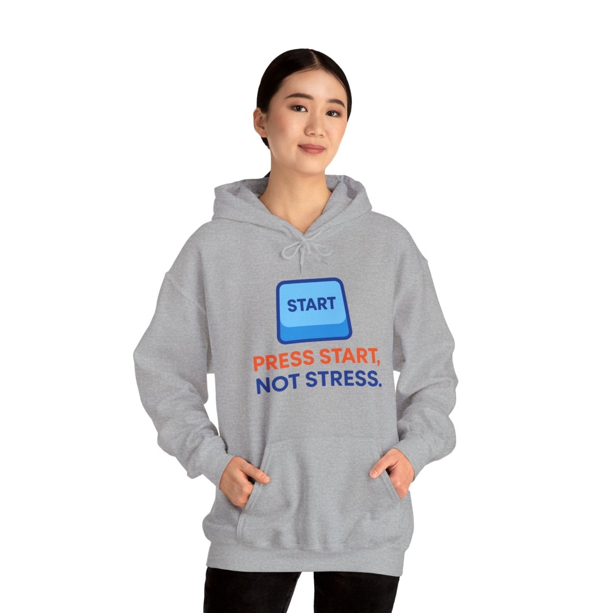 "Press Start, Not Stress" Unisex Hoodie - Comfortable Gaming Sweatshirt for Relaxation, Perfect for Stress Relief, Gifts, & Casual Wear - AI Tee Hero