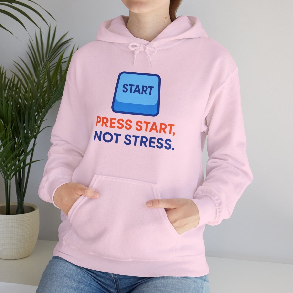 "Press Start, Not Stress" Unisex Hoodie - Comfortable Gaming Sweatshirt for Relaxation, Perfect for Stress Relief, Gifts, & Casual Wear - AI Tee Hero