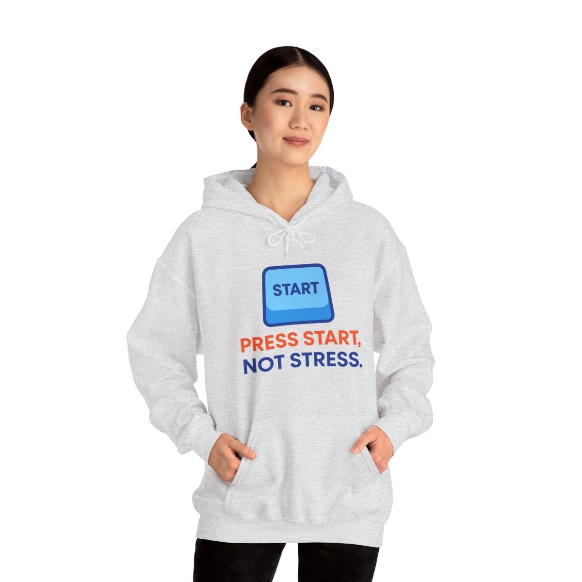 "Press Start, Not Stress" Unisex Hoodie - Comfortable Gaming Sweatshirt for Relaxation, Perfect for Stress Relief, Gifts, & Casual Wear - AI Tee Hero