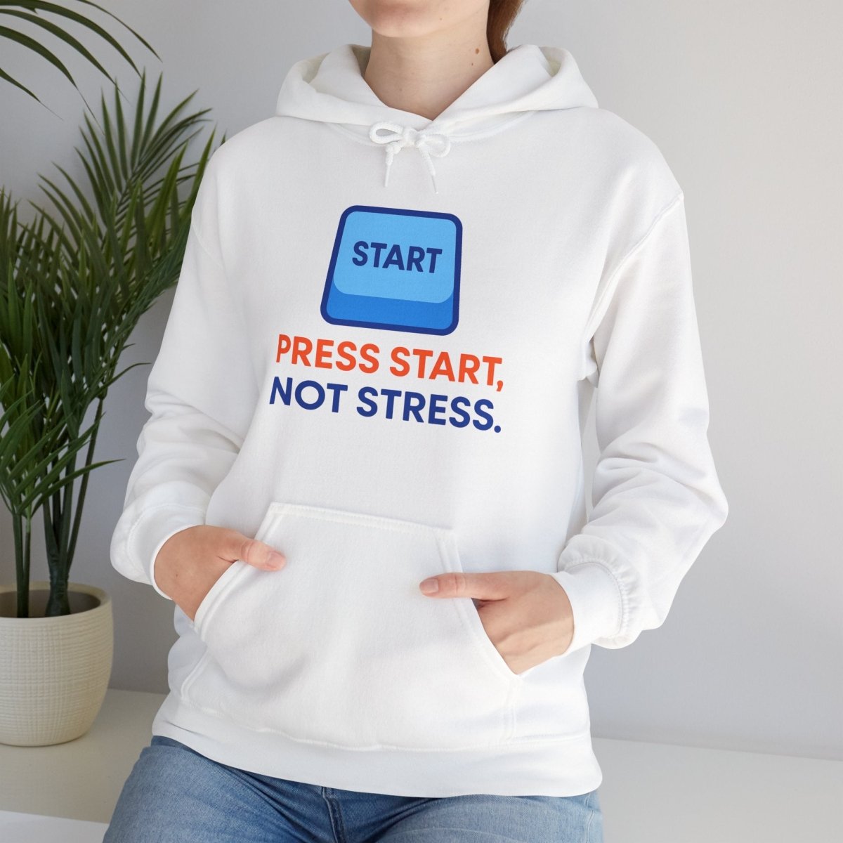 "Press Start, Not Stress" Unisex Hoodie - Comfortable Gaming Sweatshirt for Relaxation, Perfect for Stress Relief, Gifts, & Casual Wear - AI Tee Hero