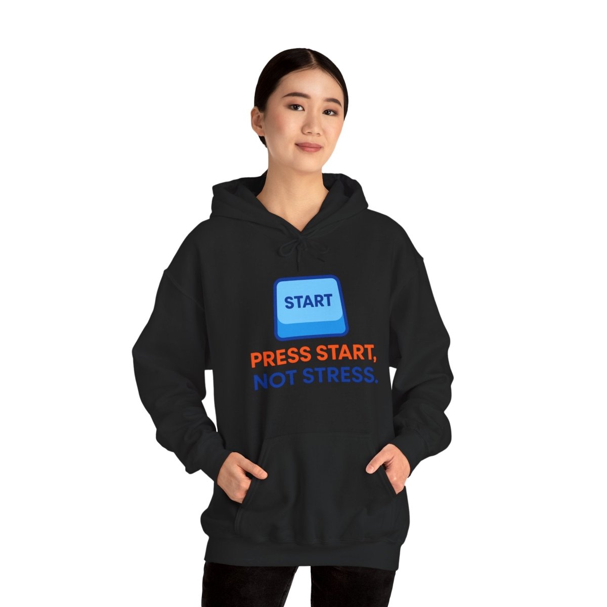 "Press Start, Not Stress" Unisex Hoodie - Comfortable Gaming Sweatshirt for Relaxation, Perfect for Stress Relief, Gifts, & Casual Wear - AI Tee Hero