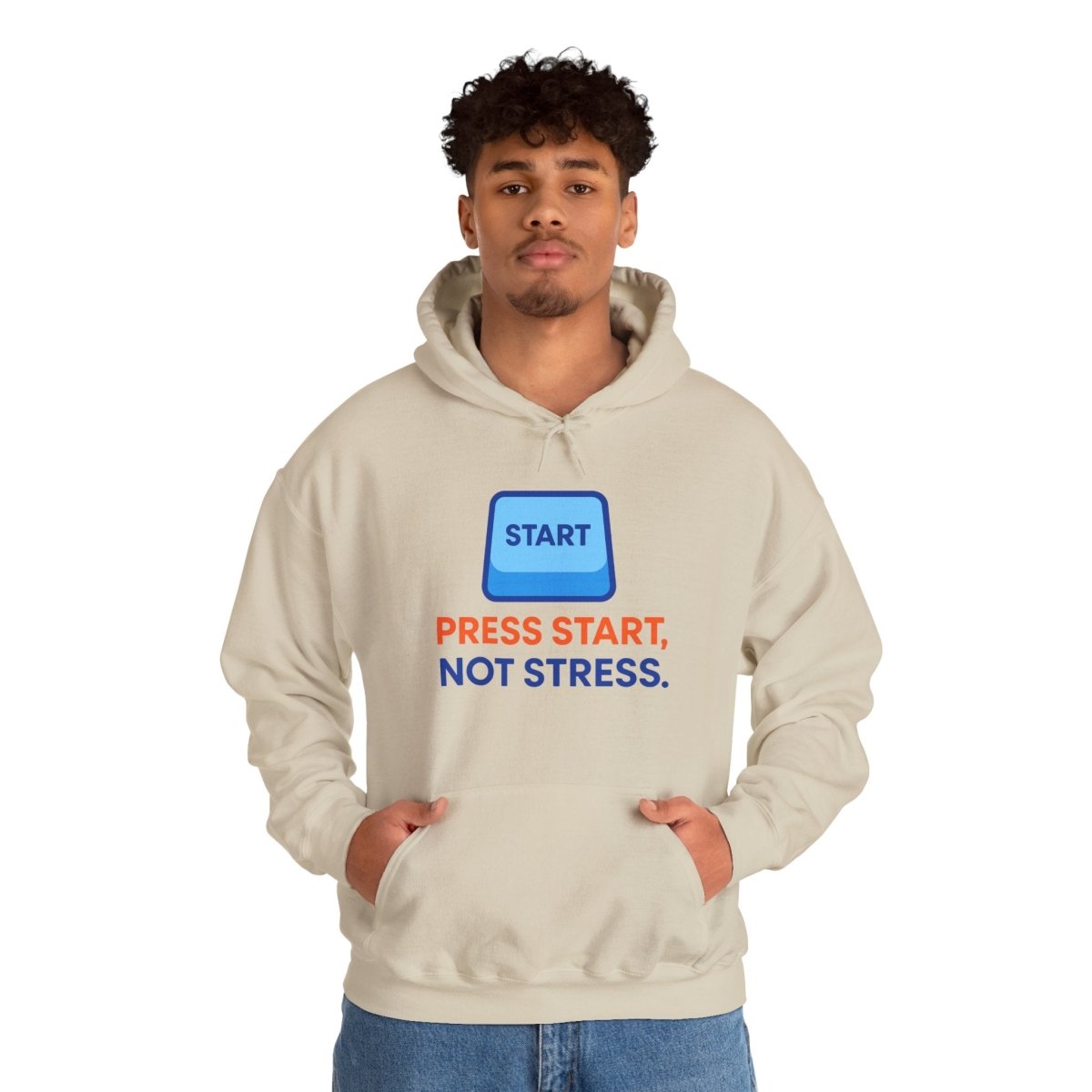 "Press Start, Not Stress" Unisex Hoodie - Comfortable Gaming Sweatshirt for Relaxation, Perfect for Stress Relief, Gifts, & Casual Wear - AI Tee Hero