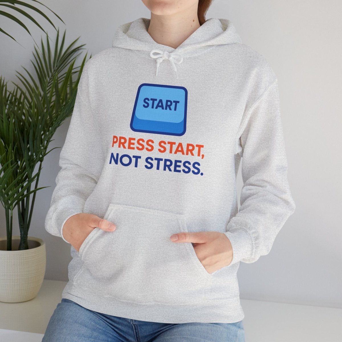 "Press Start, Not Stress" Unisex Hoodie - Comfortable Gaming Sweatshirt for Relaxation, Perfect for Stress Relief, Gifts, & Casual Wear - AI Tee Hero