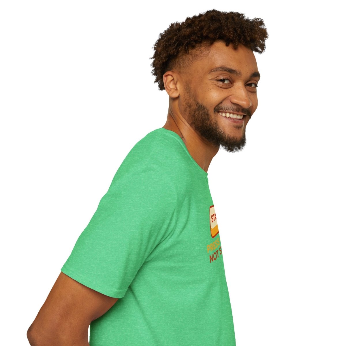 "Press Start, Not Stress" Unisex T-Shirt - Relaxed Fit Gaming Tee, Gift for Gamers, Fun Stress Relief Shirt, Casual Everyday Wear CW - 1 Yellow Orange - AI Tee Hero