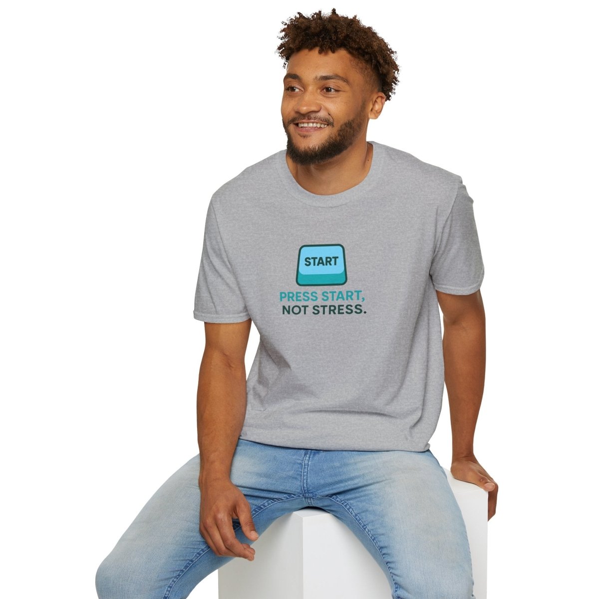 "Press Start, Not Stress" Unisex T-Shirt - Relaxed Fit Gaming Tee, Gift for Gamers, Fun Stress Relief Shirt, Casual Everyday Wear CW - 2 Teal - AI Tee Hero