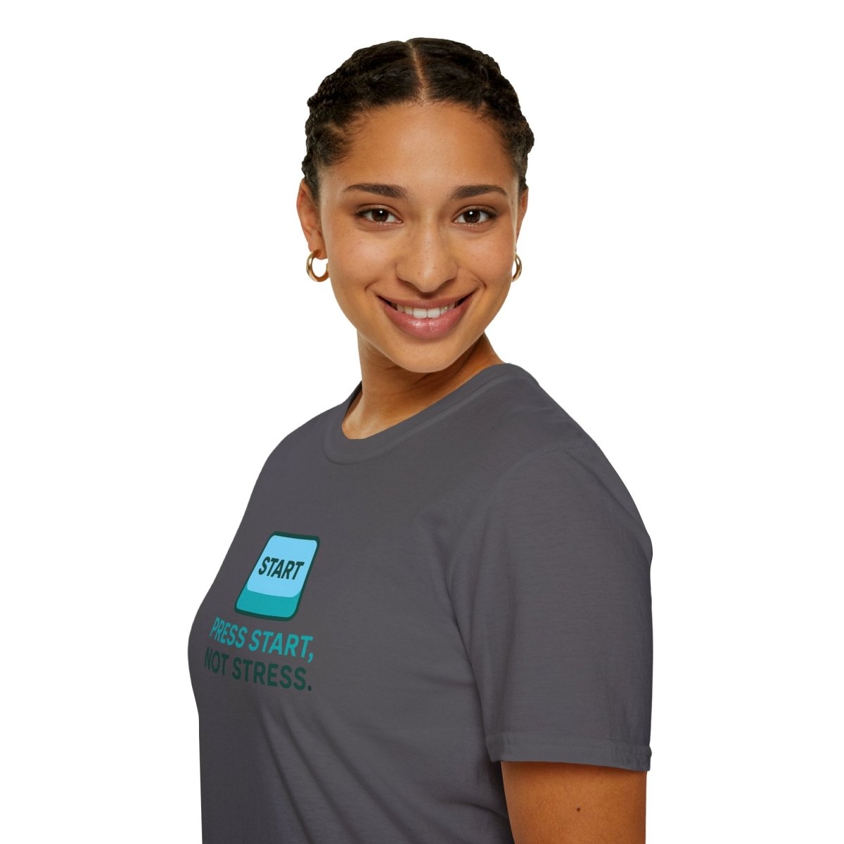 "Press Start, Not Stress" Unisex T-Shirt - Relaxed Fit Gaming Tee, Gift for Gamers, Fun Stress Relief Shirt, Casual Everyday Wear CW - 2 Teal - AI Tee Hero