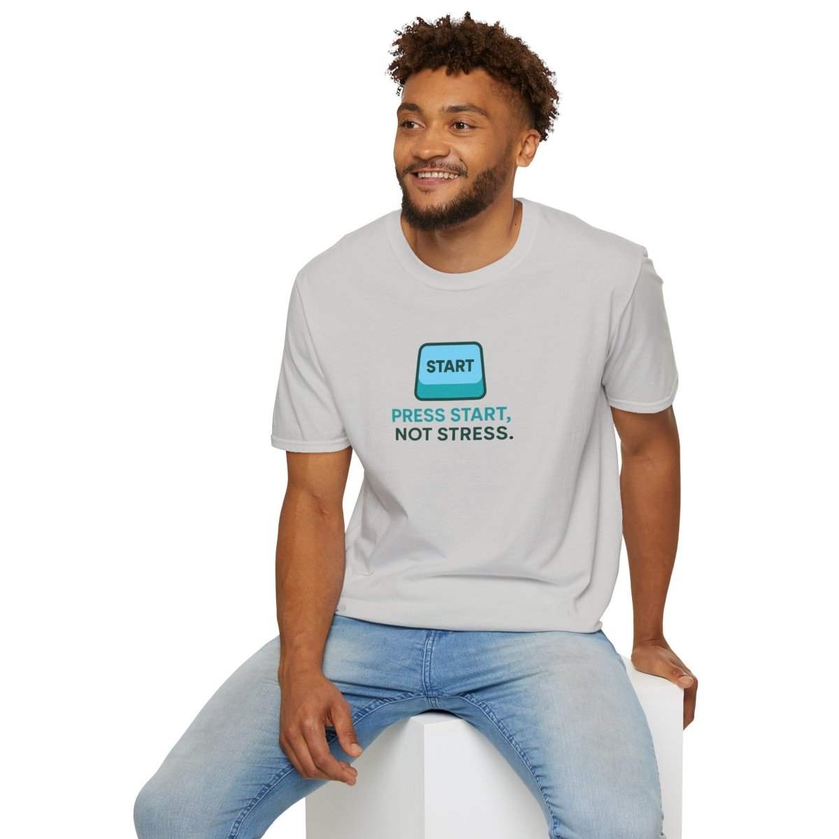 "Press Start, Not Stress" Unisex T-Shirt - Relaxed Fit Gaming Tee, Gift for Gamers, Fun Stress Relief Shirt, Casual Everyday Wear CW - 2 Teal - AI Tee Hero