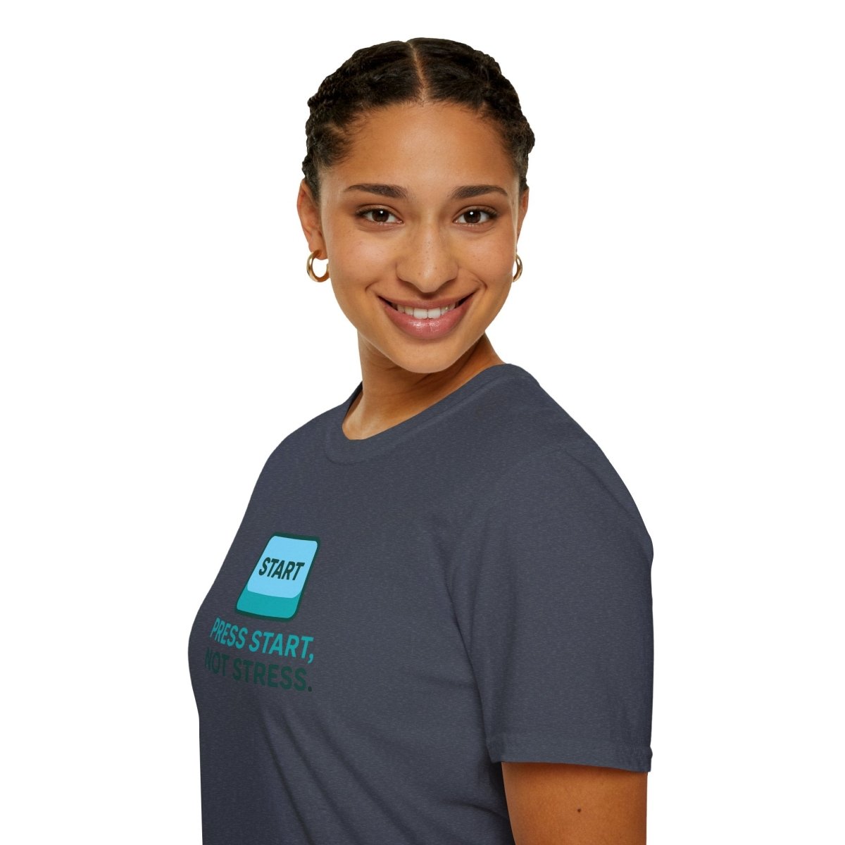 "Press Start, Not Stress" Unisex T-Shirt - Relaxed Fit Gaming Tee, Gift for Gamers, Fun Stress Relief Shirt, Casual Everyday Wear CW - 2 Teal - AI Tee Hero