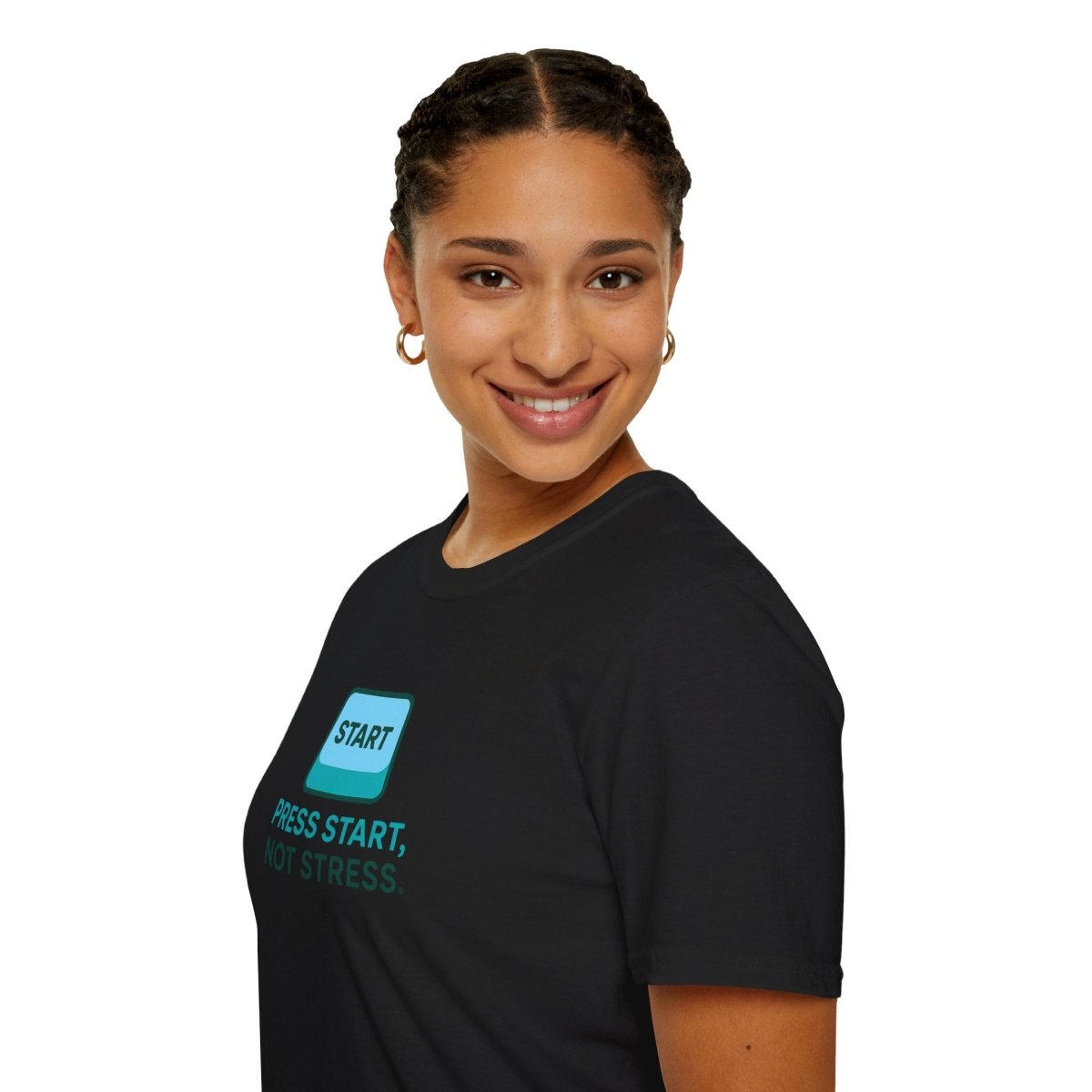 "Press Start, Not Stress" Unisex T-Shirt - Relaxed Fit Gaming Tee, Gift for Gamers, Fun Stress Relief Shirt, Casual Everyday Wear CW - 2 Teal - AI Tee Hero