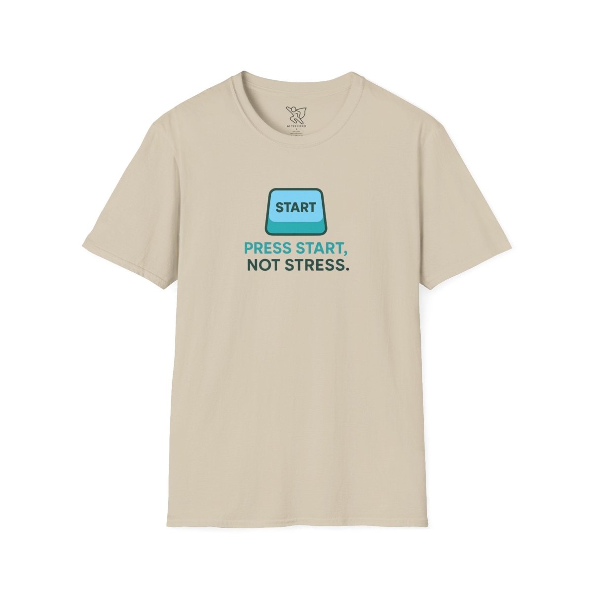 "Press Start, Not Stress" Unisex T-Shirt - Relaxed Fit Gaming Tee, Gift for Gamers, Fun Stress Relief Shirt, Casual Everyday Wear CW - 2 Teal - AI Tee Hero