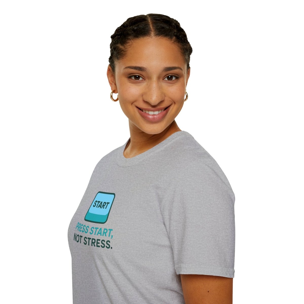 "Press Start, Not Stress" Unisex T-Shirt - Relaxed Fit Gaming Tee, Gift for Gamers, Fun Stress Relief Shirt, Casual Everyday Wear CW - 2 Teal - AI Tee Hero