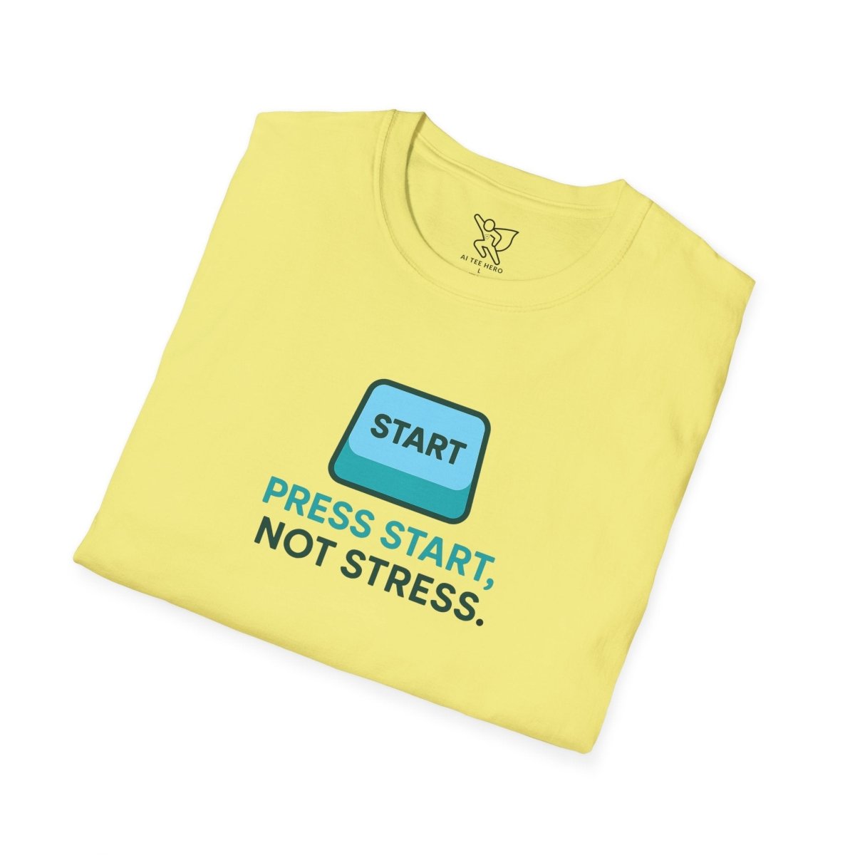 "Press Start, Not Stress" Unisex T-Shirt - Relaxed Fit Gaming Tee, Gift for Gamers, Fun Stress Relief Shirt, Casual Everyday Wear CW - 2 Teal - AI Tee Hero