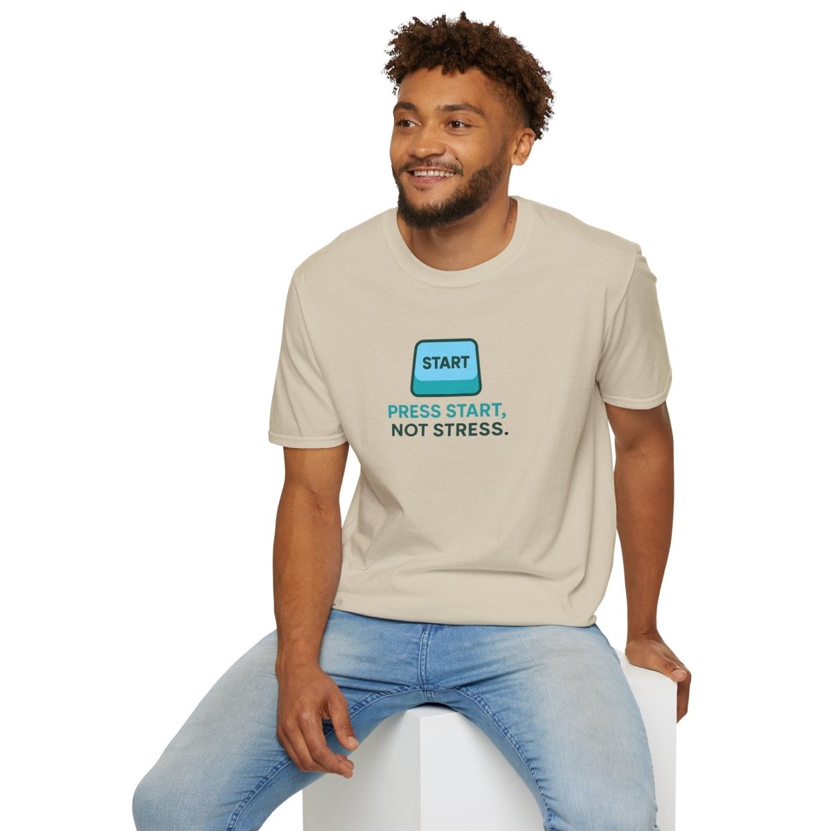 "Press Start, Not Stress" Unisex T-Shirt - Relaxed Fit Gaming Tee, Gift for Gamers, Fun Stress Relief Shirt, Casual Everyday Wear CW - 2 Teal - AI Tee Hero