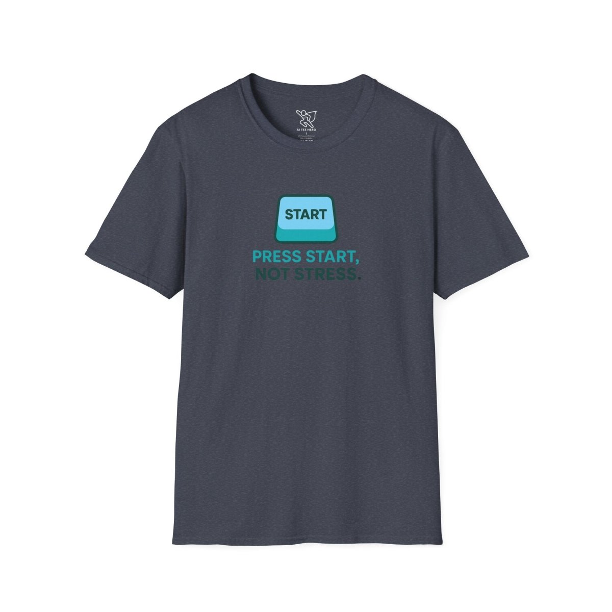 "Press Start, Not Stress" Unisex T-Shirt - Relaxed Fit Gaming Tee, Gift for Gamers, Fun Stress Relief Shirt, Casual Everyday Wear CW - 2 Teal - AI Tee Hero