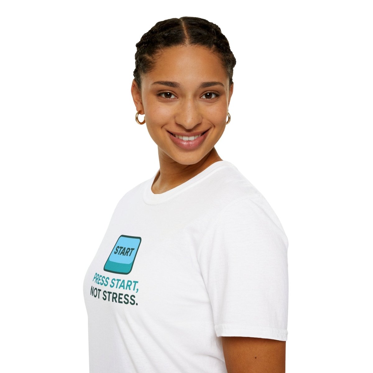"Press Start, Not Stress" Unisex T-Shirt - Relaxed Fit Gaming Tee, Gift for Gamers, Fun Stress Relief Shirt, Casual Everyday Wear CW - 2 Teal - AI Tee Hero