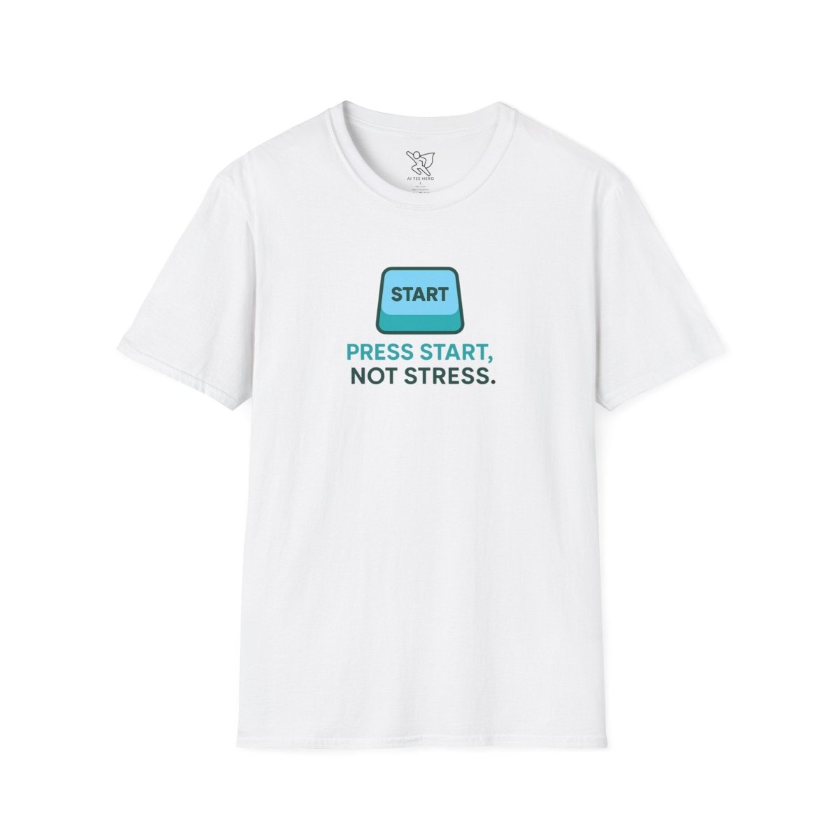 "Press Start, Not Stress" Unisex T-Shirt - Relaxed Fit Gaming Tee, Gift for Gamers, Fun Stress Relief Shirt, Casual Everyday Wear CW - 2 Teal - AI Tee Hero