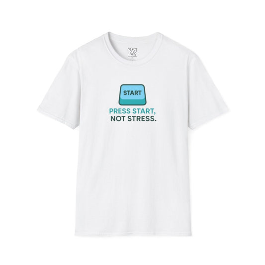 "Press Start, Not Stress" Unisex T-Shirt - Relaxed Fit Gaming Tee, Gift for Gamers, Fun Stress Relief Shirt, Casual Everyday Wear CW - 2 Teal - AI Tee Hero