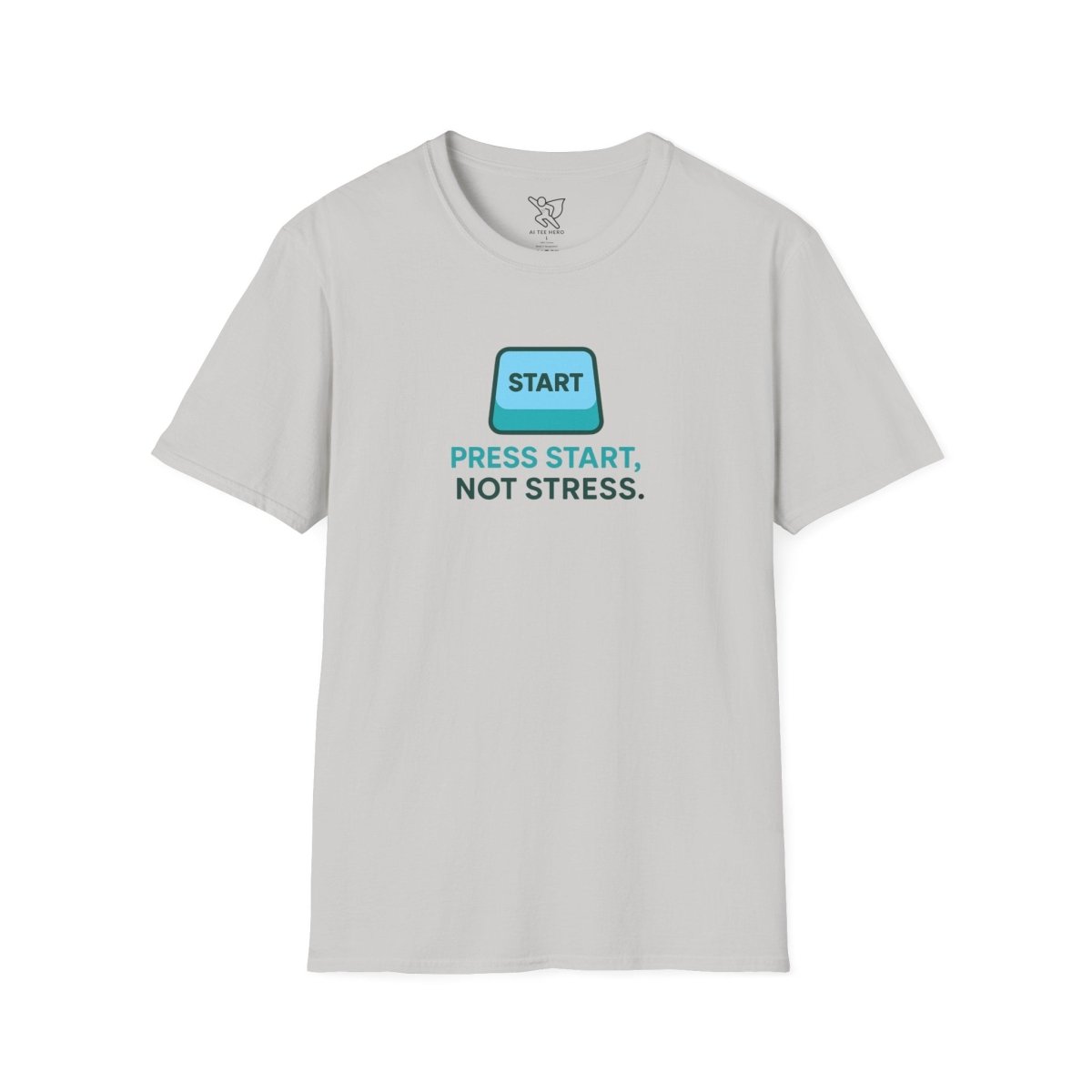 "Press Start, Not Stress" Unisex T-Shirt - Relaxed Fit Gaming Tee, Gift for Gamers, Fun Stress Relief Shirt, Casual Everyday Wear CW - 2 Teal - AI Tee Hero